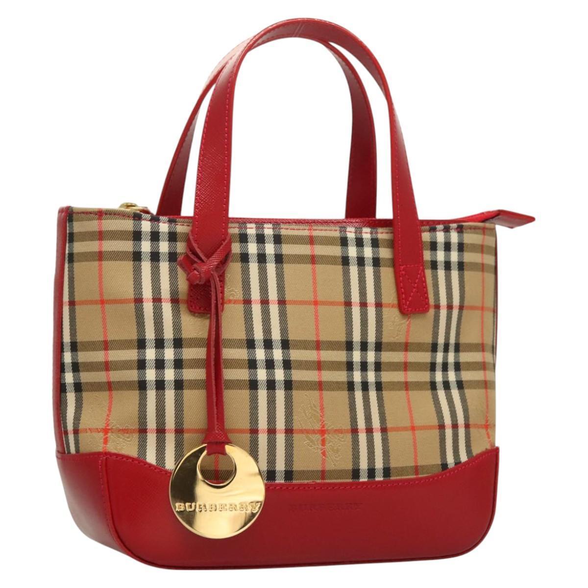 Burberry Nova Check Hand Bag Canvas Beige Gold Auth 129128